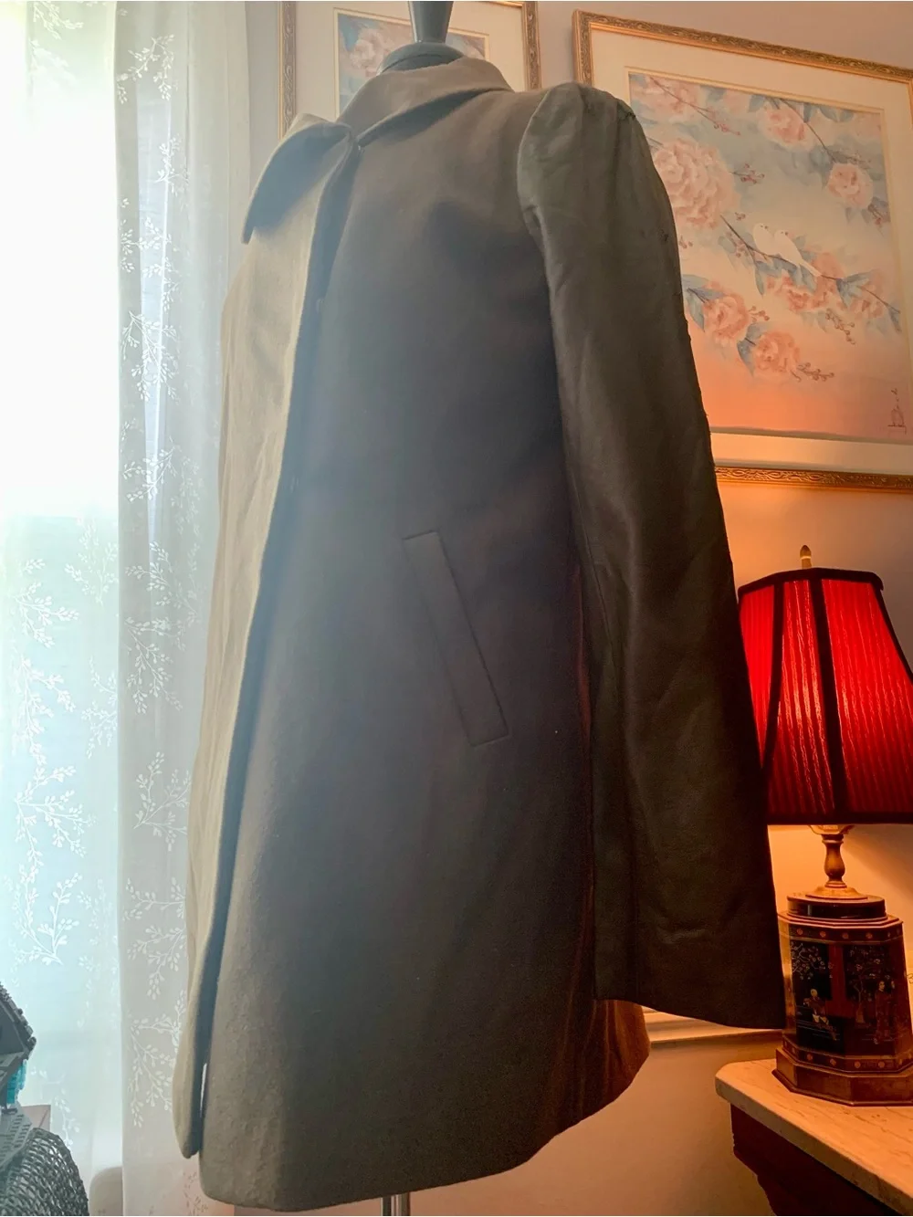 Tinley Road Olive Green Wool Blend Coat with Vegan Leather Sleeves
